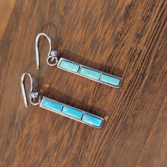 Unbranded Jewelry - Vintage Vtg Marked/Stamped 925 Sterling Silver Turquoise Stone Dangle Earrings